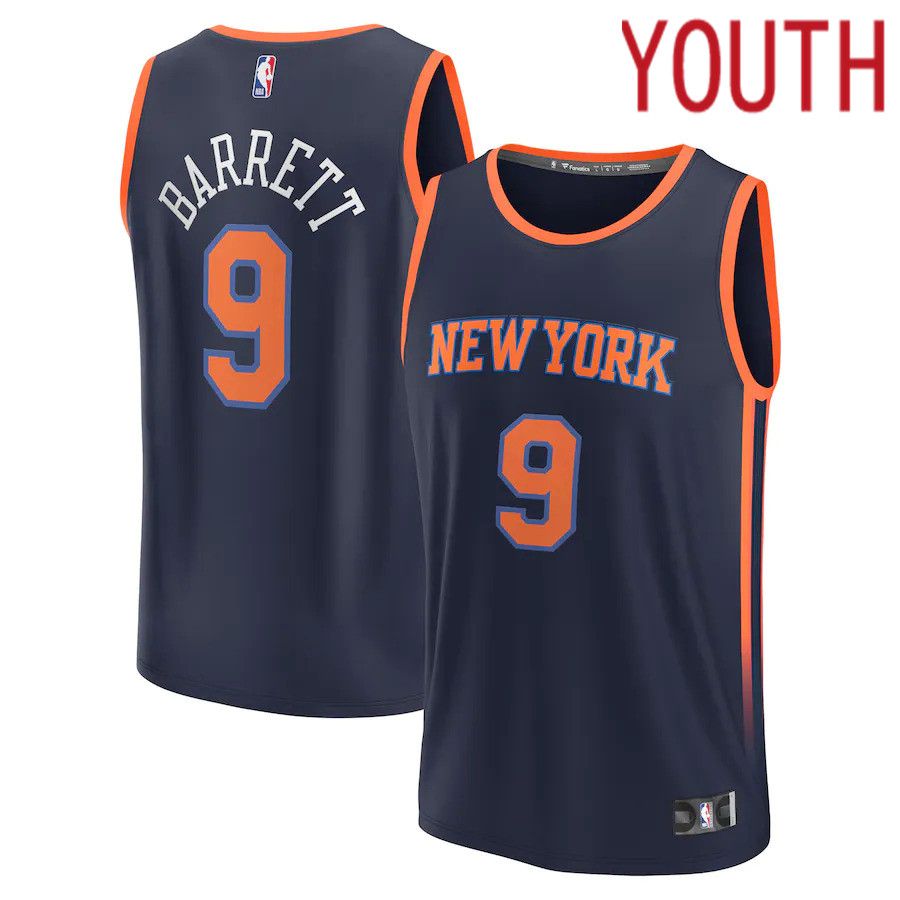 Youth New York Knicks 9 RJ Barrett Fanatics Branded Navy Statement Edition 2022-23 Fast Break Player NBA Jersey